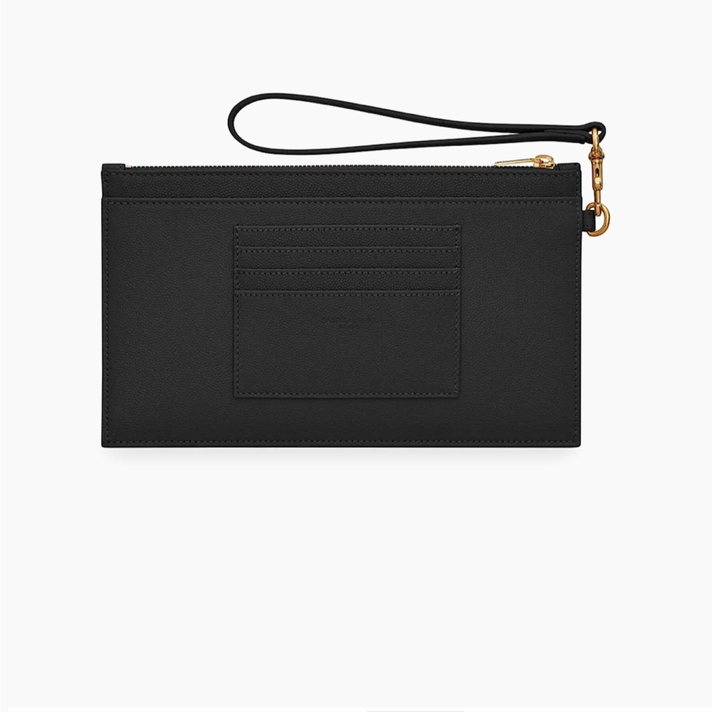 Saint Laurent Black Quilted Leather Wrist Pouch with Gold YSL Logo - Picture 2 of 7